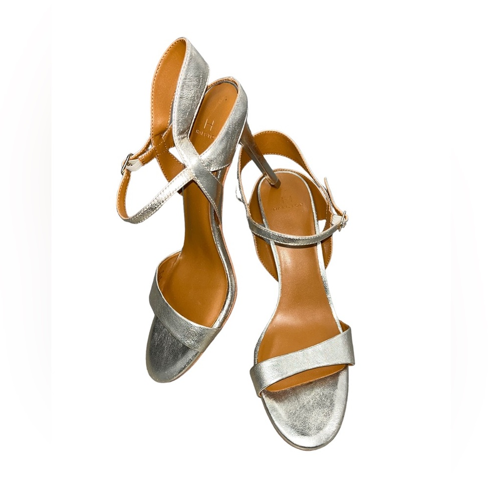 Halston Gold Sandal Heels Adjustable Ankle Strap Size 9M - Picture 5 of 7
